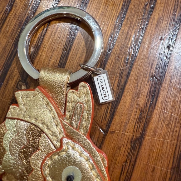 Coach Gold Metallic Koi Fish Leather Key Fob/Bag Charm - Picture 2 of 3